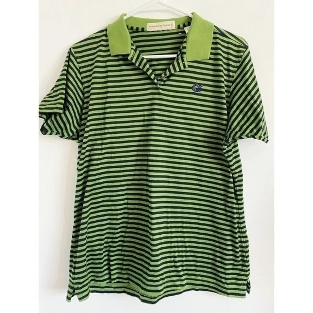 Fairway & Greene • Green Navy Striped Polo